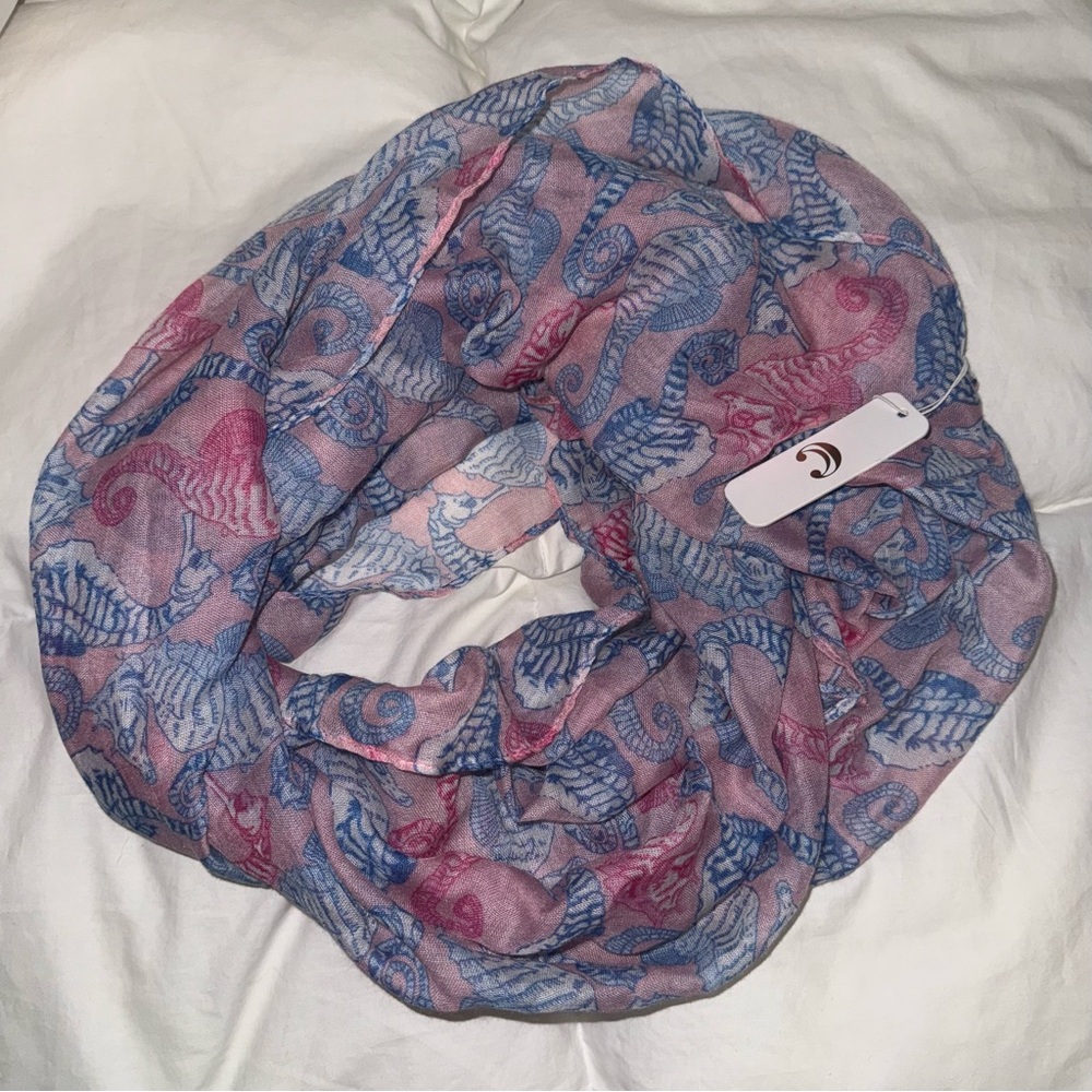 Pink and Blue Seahorse Infinity Scarf